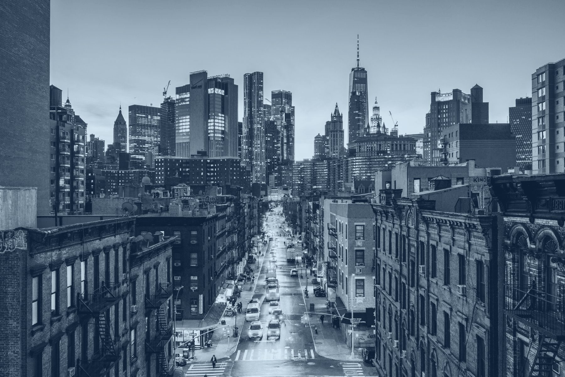 A New York City street at dusk