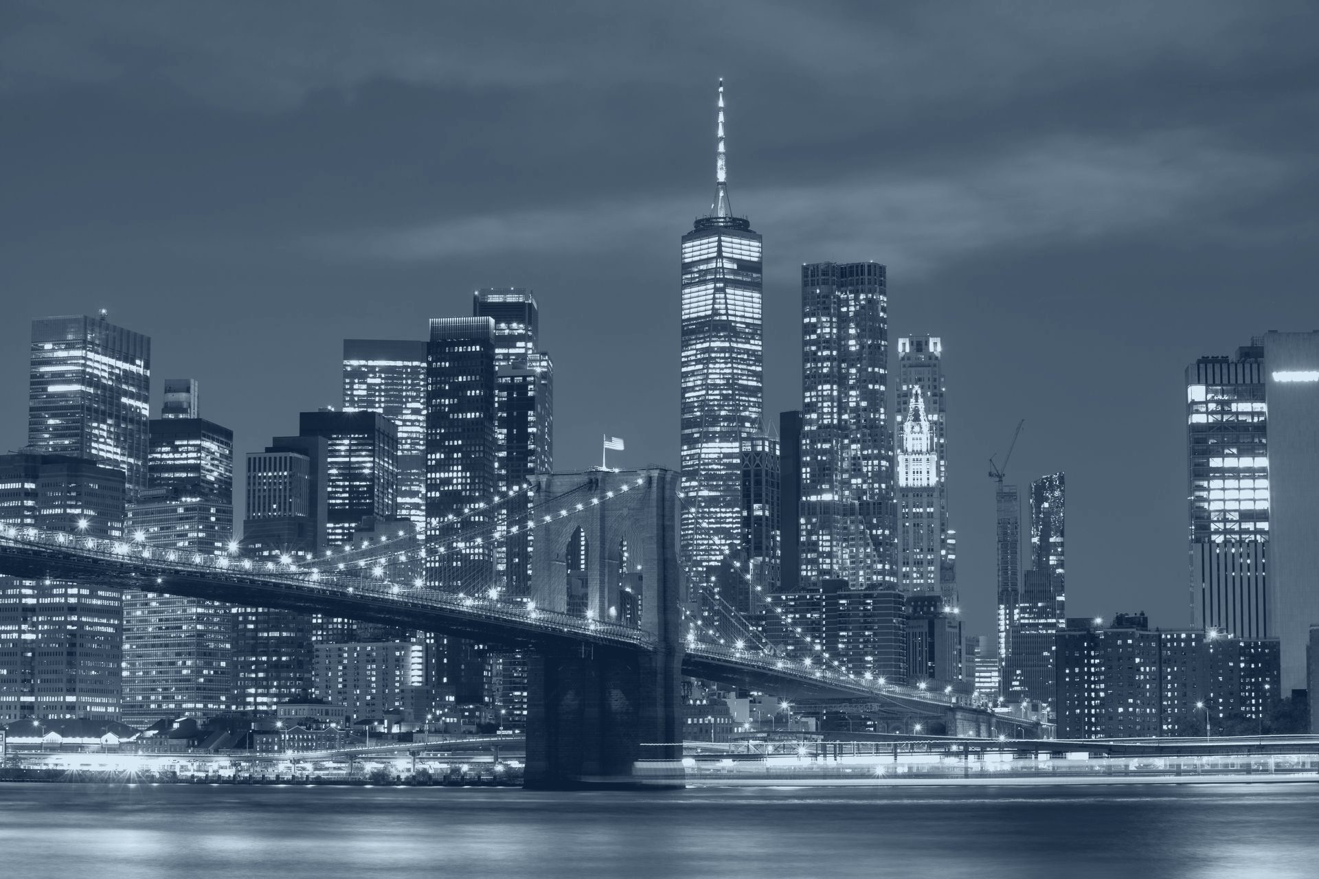 Lower Manhattan skyline and the Brooklyn Bridge